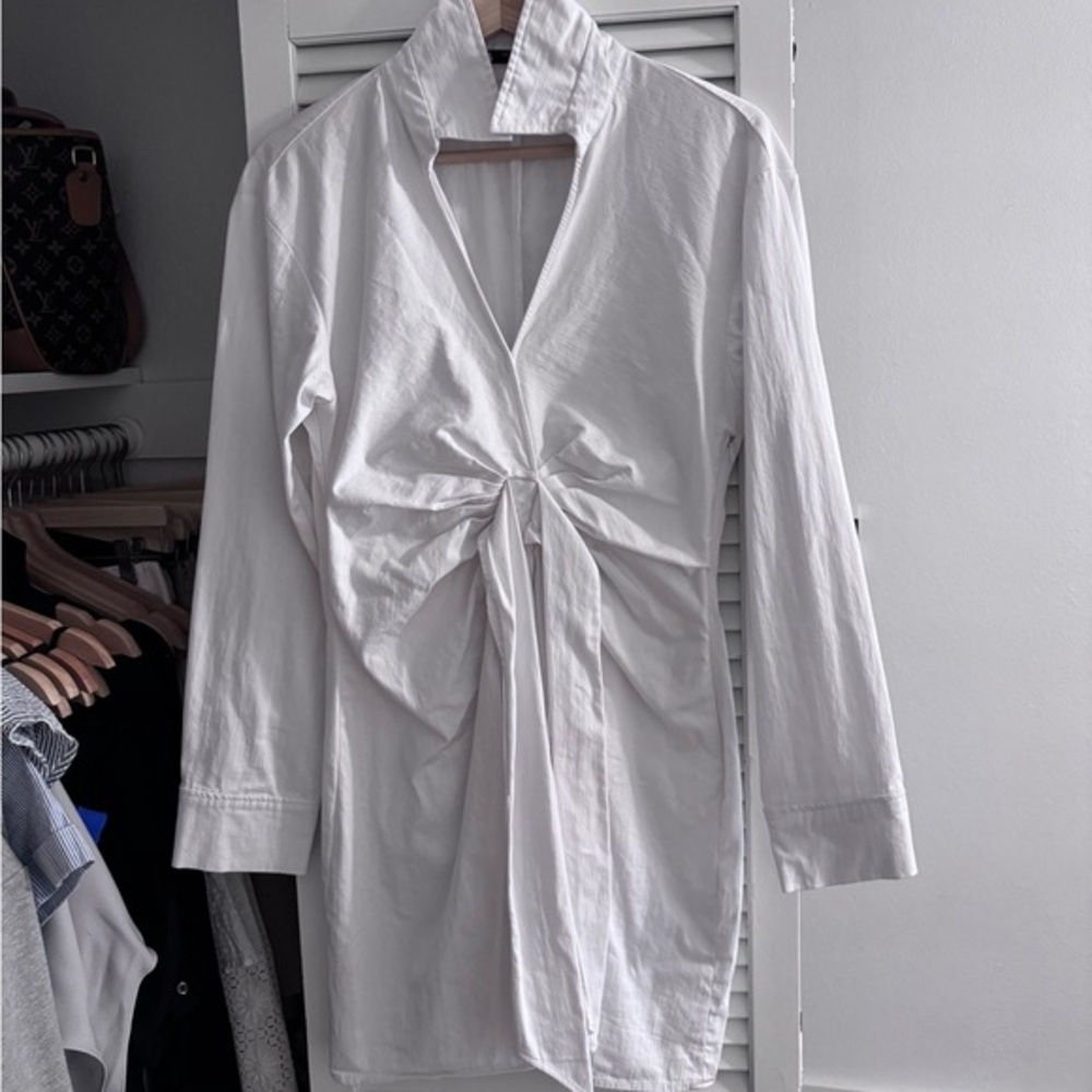 Chic White Zara Draped Shirt Dress – Size L